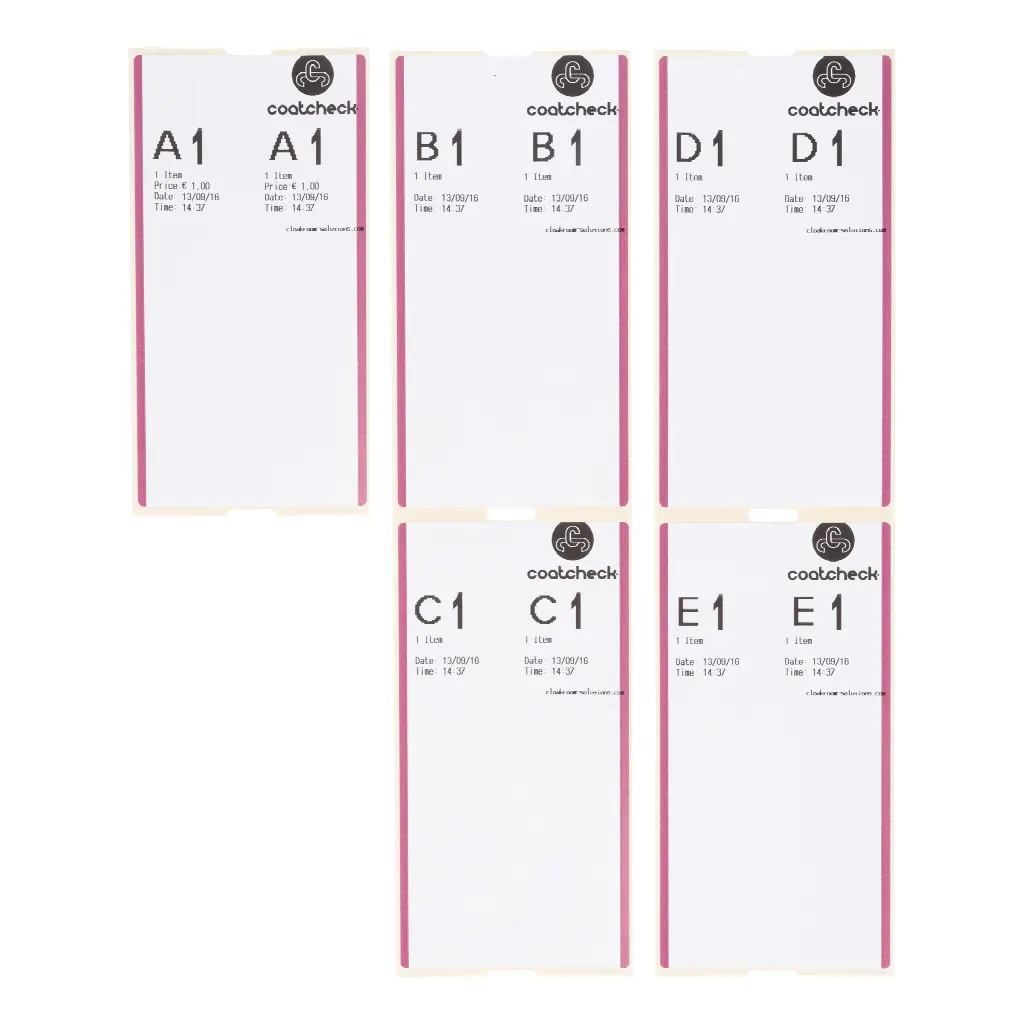 CoatCheck Bagagelabels, 14x 160 tickets, wit/paars