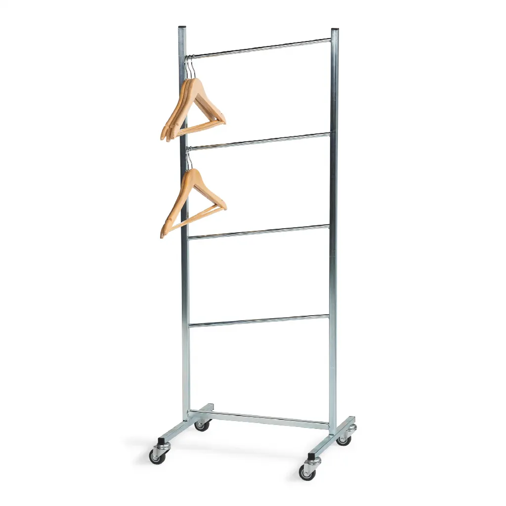 Standaard van zink voor lege hangers, verrijdbaar